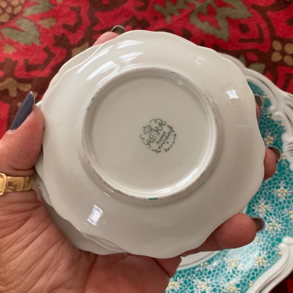 Vintage Porcelain Dessert Plate 4 Petite Dishes Germany Fancy Aqua Cottagecore - Picture 8 of 12